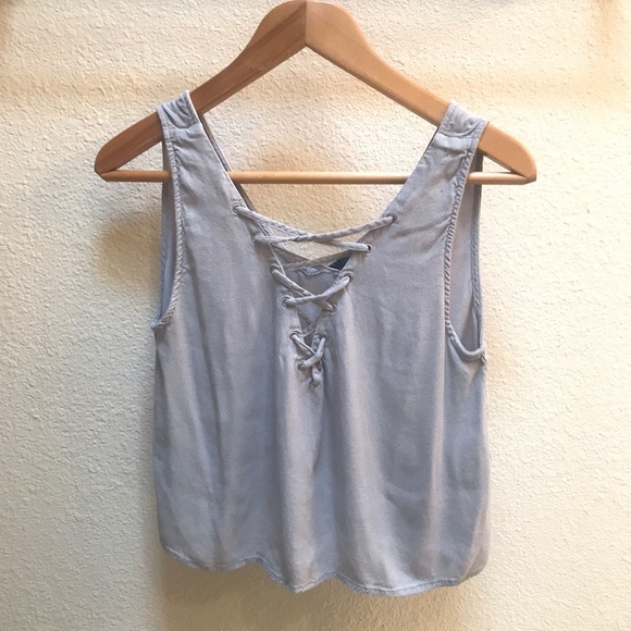 Forever 21 Tops - Grey Crop Tank w/Laced up front. Blouse. Misses L. Forever 21. NWT. Sexy.